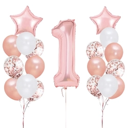 Balony foliowe dekoracja na roczek róż dziewczynka